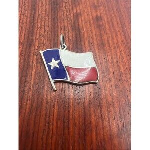 Elco Vintage Texas State Flag Enamel 925 Sterling Silver Charm Pendant Red Blue